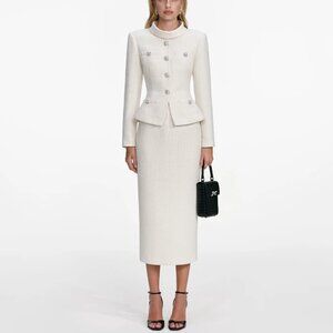 Self-Portrait Cream Boucle Collared Dress